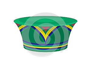 Green zulu hat with bright ornament. African traditional headdress for women. Female accessory. Flat vector icon