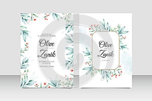 Greenary watercolor of wedding card template photo