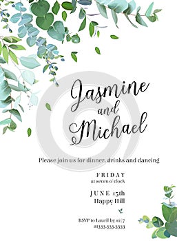 Greenery botanical wedding invitation.