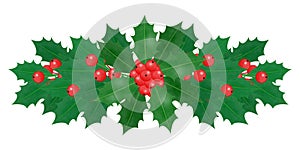 Greenery holly berry branch border design on white