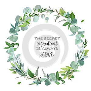 Greenery selection vector design round invitation frame.