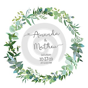 Greenery selection vector design round invitation frame photo