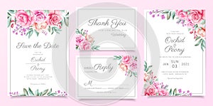 Greenery wedding invitation card template set of floral arrangements border. Elegant garden flowers decoration save the date,