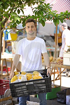 A greengrocer selling organic fruits.