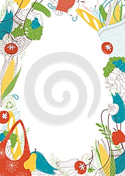 Greengrocery purchases empty frame handdrawn vector illustration