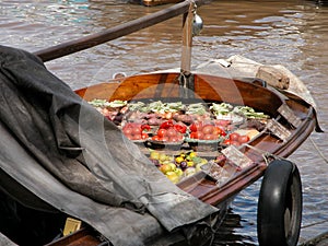 Greengrocery on wooden floating boat, in Tigre Delta
