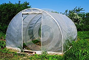Greenhouse arcs without film in the garden