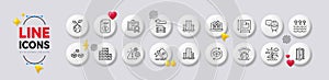 Greenhouse, Evaporation and Windmill line icons. For web app, printing. White buttons 3d icons. Vector