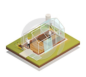 Greenhouse Facility Construction Isometric Composition