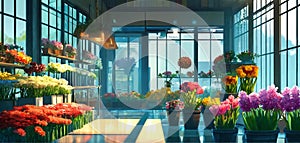 greenhouse with flowers and plants. glassed flower shop photo