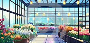 greenhouse with flowers and plants. glassed flower shop photo