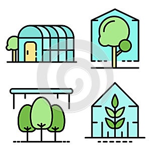 Greenhouse icons set line color vector