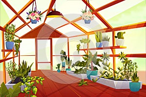 Greenhouse interior with garden inside, orangery photo