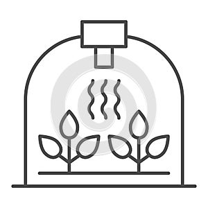 Greenhouse with leaf thin line icon. Sprout growth vector illustration isolated on white. Garden outline style design