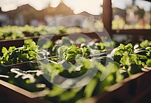 a greenhouse with lettuce and other leaves in the boxes