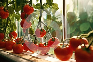 Greenhouse Nurtures Ripe Tomatoes On The Vine photo