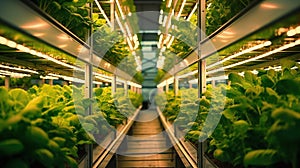Greenhouse Plant row Grow with LED Light Indoor Farm Agriculture Technology. Generative Ai