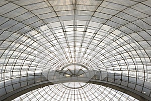 Greenhouse symmetrical dome curved structure seen from below