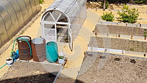 Greenhouses and vegetable beds top view