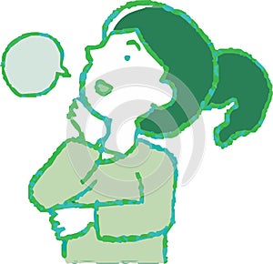 Greenish Illustration of a woman who responds sideways