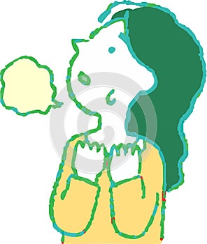 Greenish Illustration of a woman who responds sideways