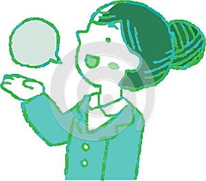 Greenish Illustration of a woman who responds sideways