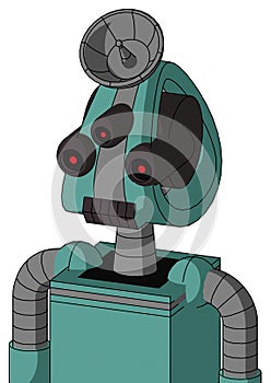 Greenish Mech With Droid Head And Dark Tooth Mouth And Three-Eyed And Radar Dish Hat
