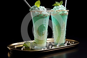 Greenish Mint milkshake glasses. Generate Ai photo