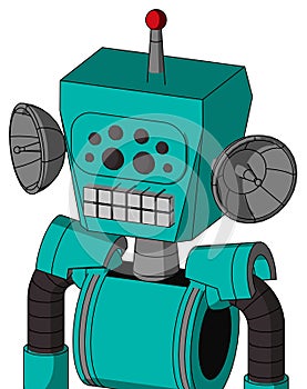 Greenish Robot With Box Head And Keyboard Mouth And Bug Eyes And Single Led Antenna