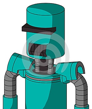 Greenish Robot With Cylinder Head And Dark Tooth Mouth And Black Visor Cyclops