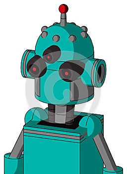 Greenish Robot With Dome Head And Three-Eyed And Single Led Antenna