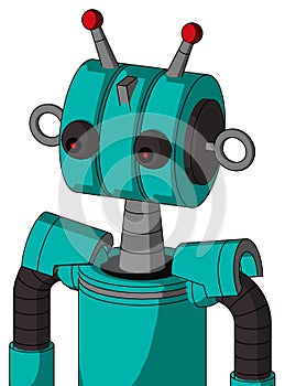 Greenish Robot With Multi-Toroid Head And Red Eyed And Double Led Antenna