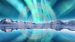 Greenland Aurora Reflections Cosmic Symphony Time Lapse Tilt Up Generative AI