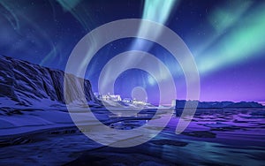 Greenland Aurora Sky Above A House at the Shoreline AI Generated