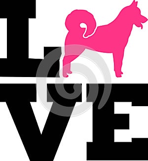 Greenland Dog love word with silhouette