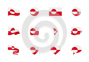 Greenland flag - flat collection. Flags of different shaped twelve flat icons