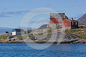 Greenland granite shoreline houses photo