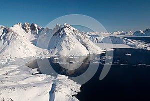 Greenland, ice floe and mountains