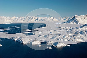 Greenland, ice floe and mountains