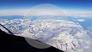 Greenland ice view from airplane cockpit