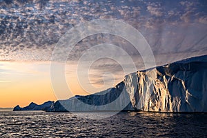 Greenland Ilulissat glacier in sunset