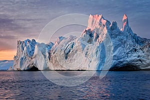 Greenland Ilulissat glaciers at ocean at polar night