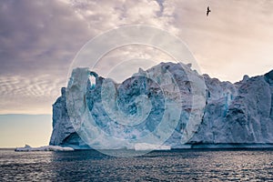 Greenland Ilulissat glaciers at ocean at polar night