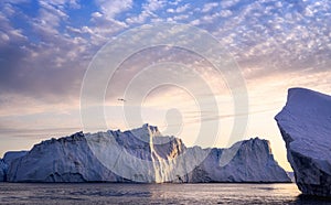 Greenland Ilulissat glaciers at ocean at polar night