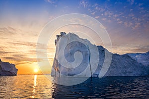 Greenland Ilulissat glaciers at ocean at polar night