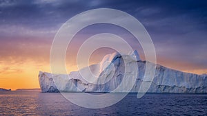 Greenland Ilulissat glaciers at ocean at polar night