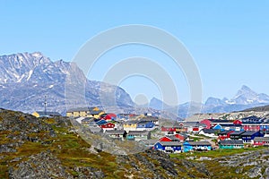 Greenland landscape with colorful houses