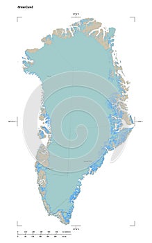 Greenland shape on white. Topo German