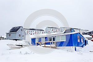 Greenlandic capital frozen buildings and streets full of snow,Nuuk, Greenland