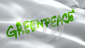 Greenpeace flag. 3d Environmental organization logo waving video. Logo of Greenpeace seamless loop animation. Environmental organi